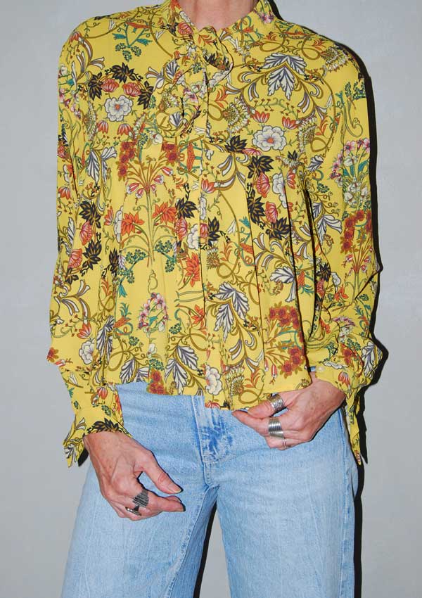 חולצה פרחונית חרדל